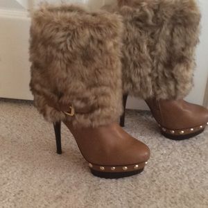 Bebe Faux Shearling, fur  boots size 6.5 tan